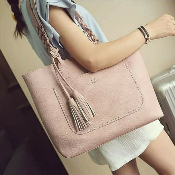 Dusty Rose PINK Vegan Tassel Shoulder Bag - Picture 1 of 6